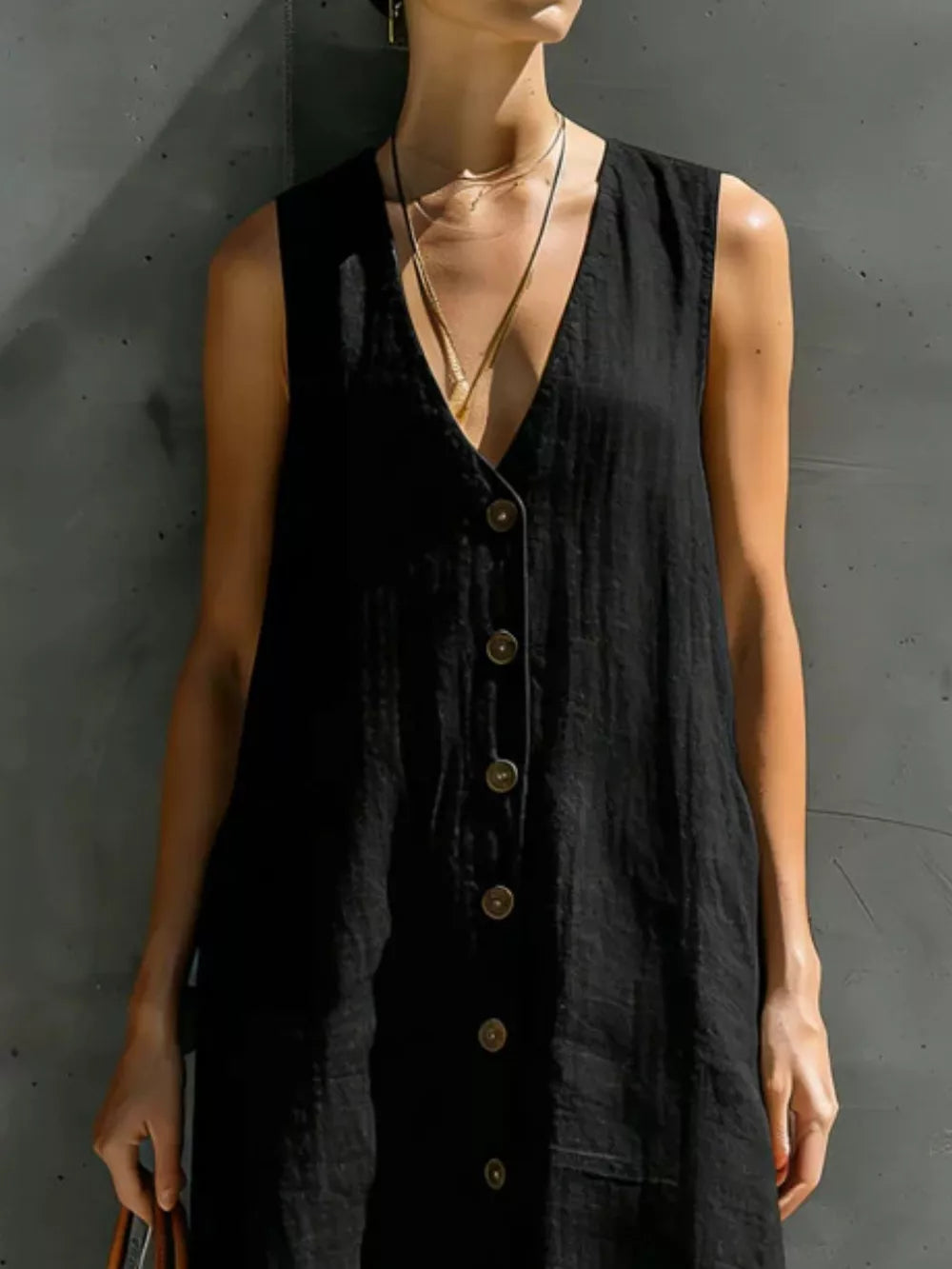 Black maxi dress with maxi and button-front