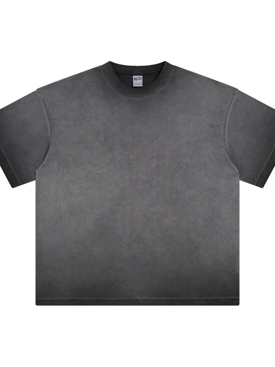 Oversized pigment-dyed t-shirt in Dark Gray with a faded wash and crew neck.