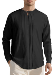 Light Blue Men's Casual Pleated Long Sleeve Shirt Plus Size