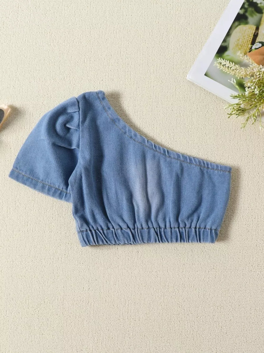 Children's One Shoulder Top And Distressed Jeans Set in this colorway