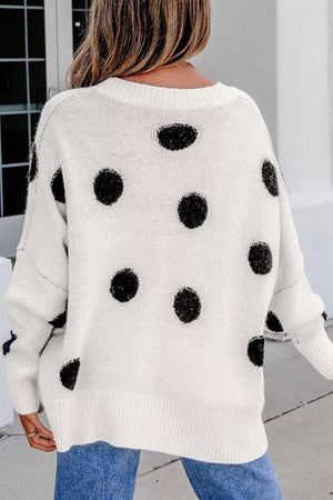 Polka Dot Button Up Cardigan in White