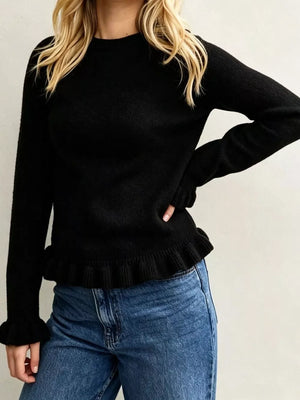 Khaki regular pullover sweater with crew neck