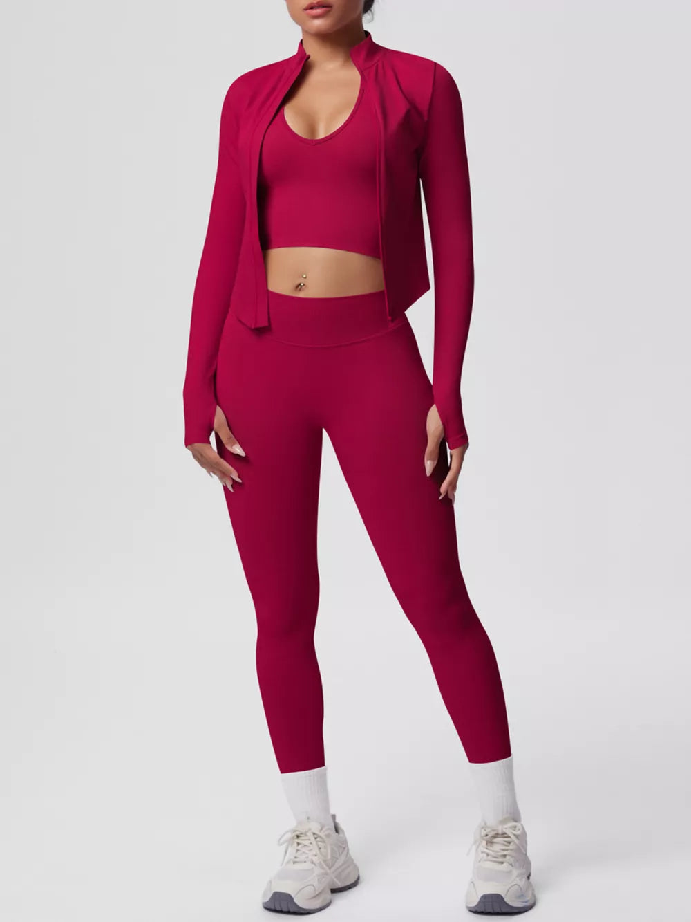 athleisure active set in Cerise with v-neck