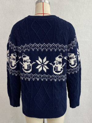 Christmas Snowman Cable Knit Sweater in Red