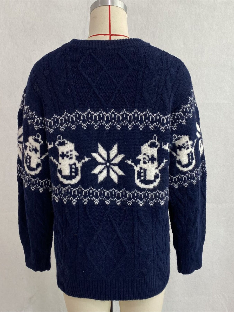 Christmas Snowman Cable Knit Sweater in Red