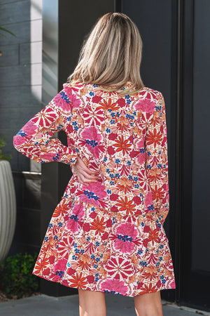 Dusty Pink with Fall Flower Print Long Sleeve Mini Dress
