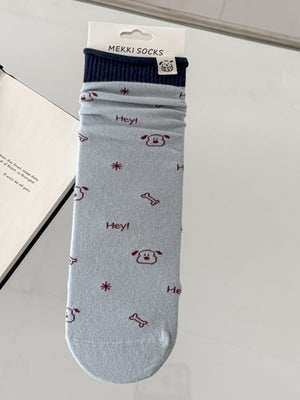 socks in Black with cartoon-print and ribbed cuff