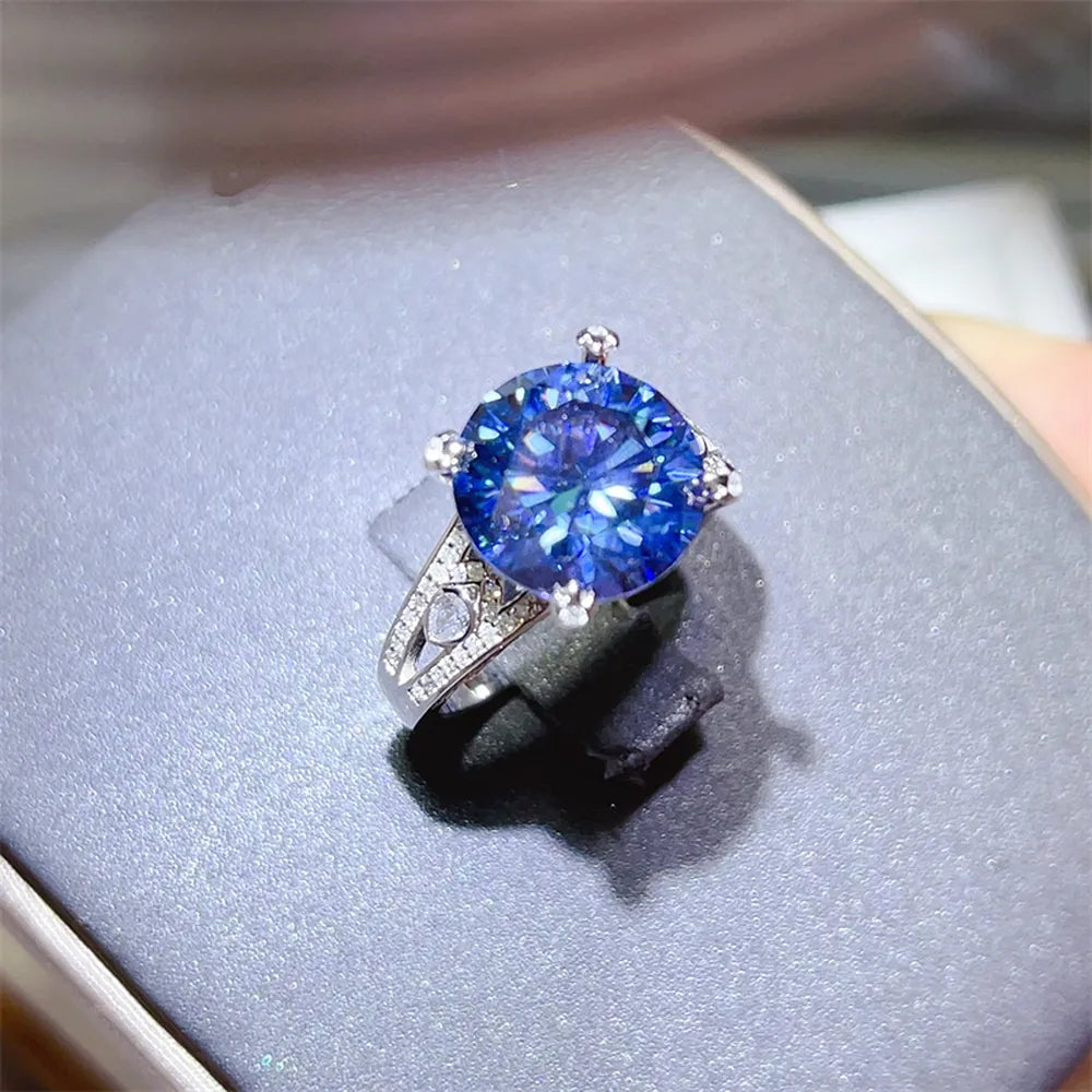 ring in sapphire blue featuring moissanite and straight fit