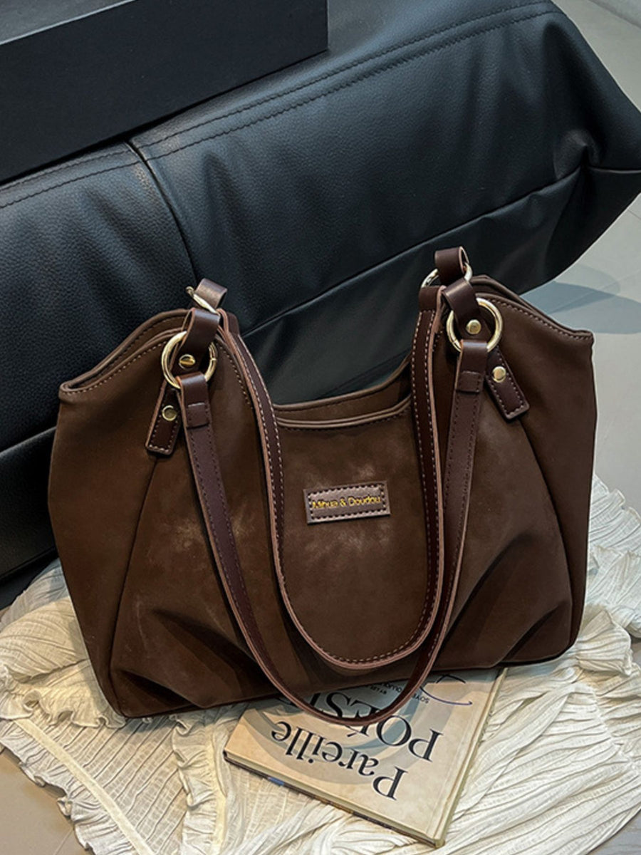 Vintage Suede Handbag Tote Bag in Coffee Brown