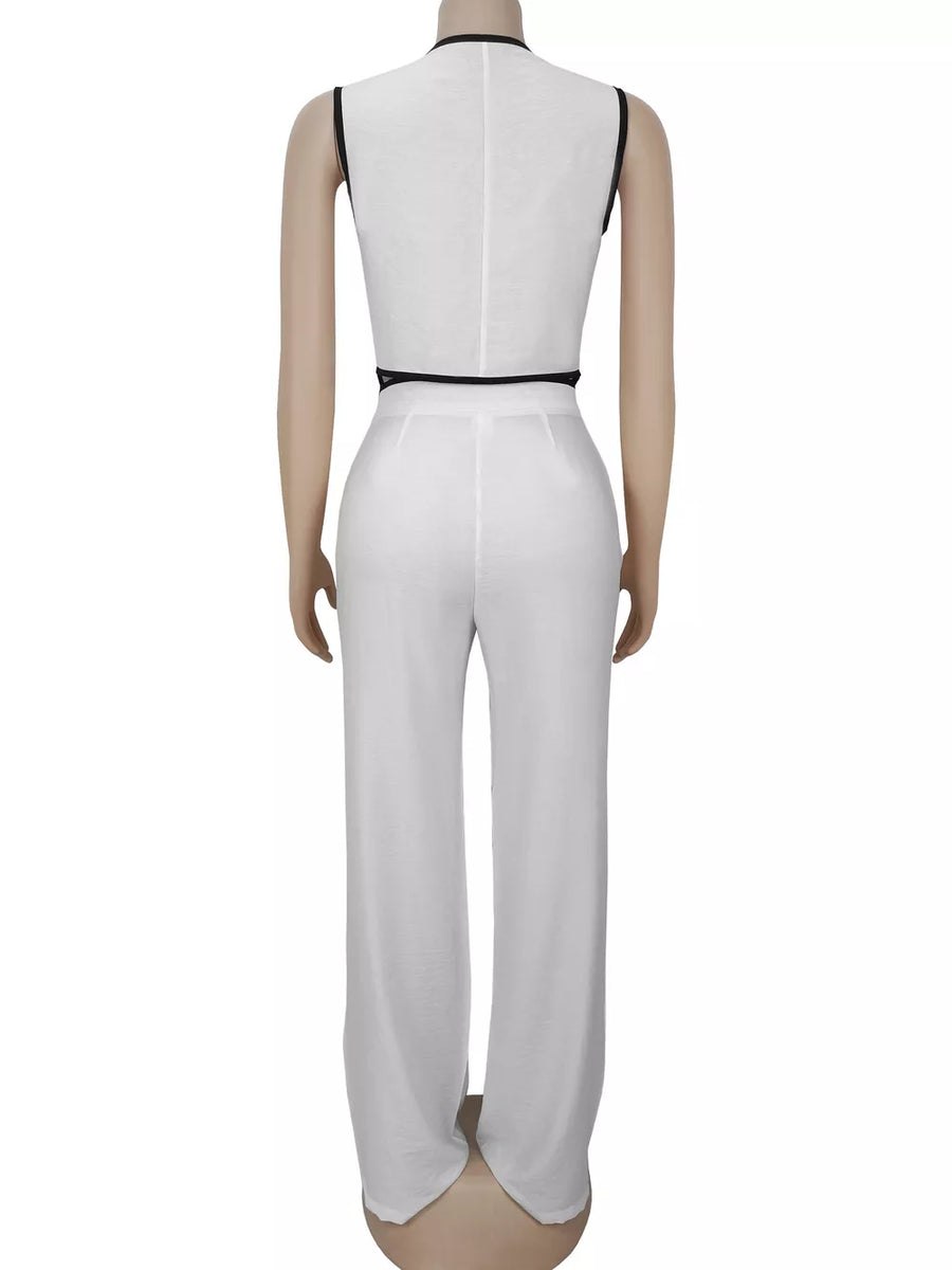 camel fitted two-piece set with deep v-neck