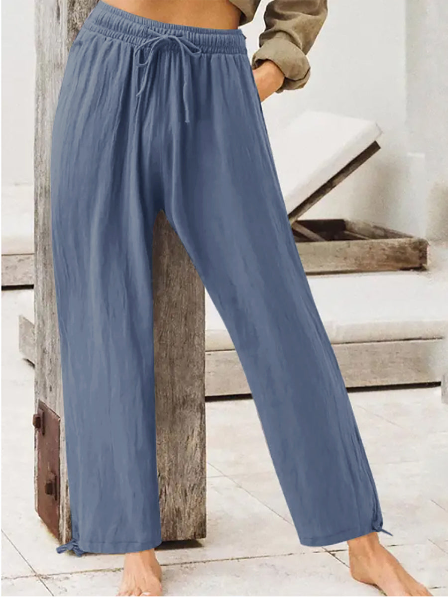 Army Green Full Size Casual Drawstring Wide-leg Pants