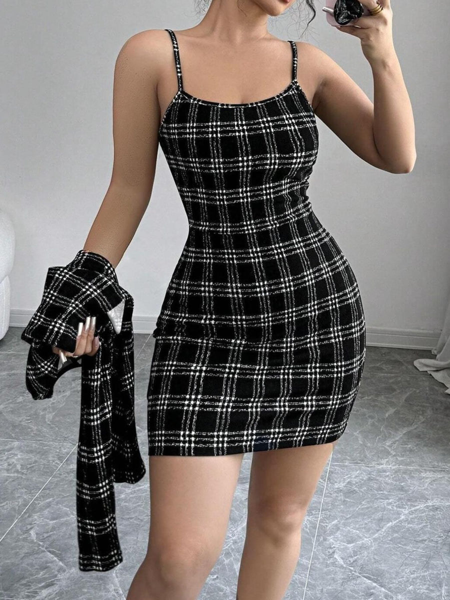 black two-piece set with mini and button-front