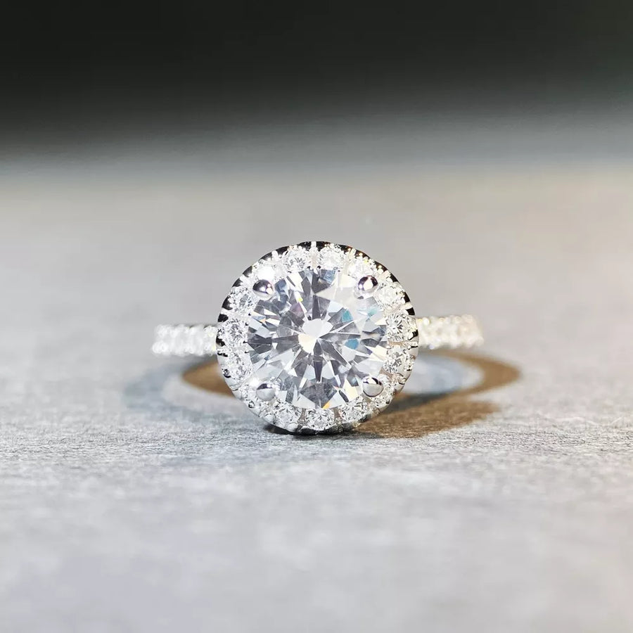 5 Carat Moissanite 925 Sterling Silver Round Ring in clear with halo setting