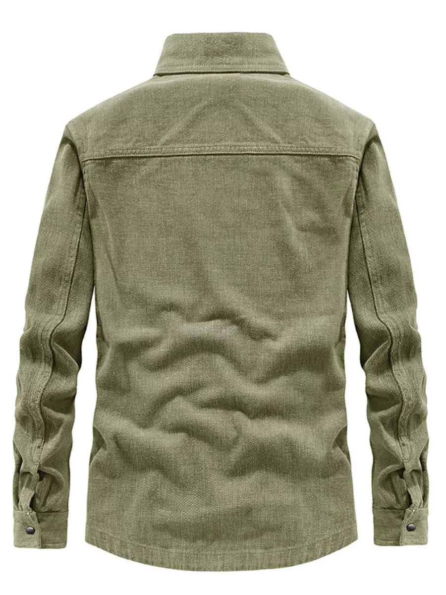 Army Yellow Men's Plus Size Dual Chest Pockets Shacket