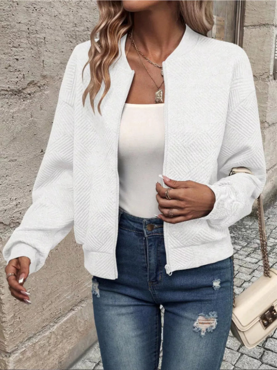 bomber jacket in Gray with collared and long sleeve