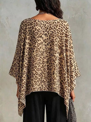Blue Full Size Leopard Print Asymmetrical Hem Top