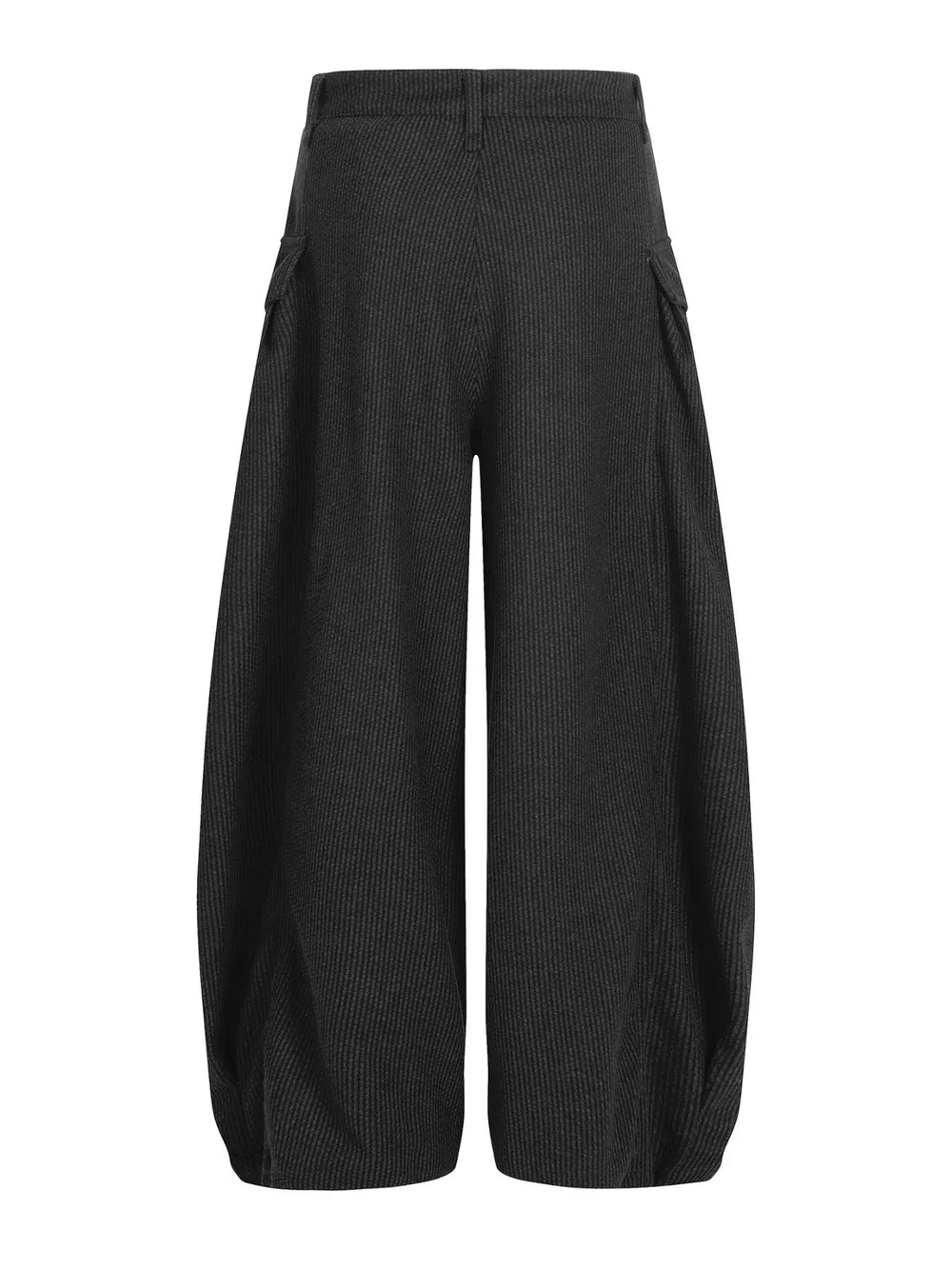 Black corduroy wide-leg sweatpants with pleated front and cargo pockets.