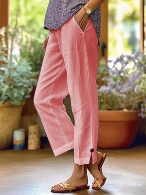 Pink Full Size Casual Wide-leg Pants Plus Size