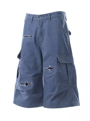 Blue Men's Distressed Cargo Capris