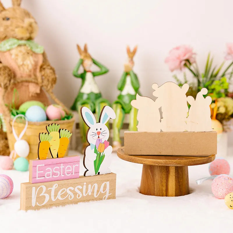 Easter Wooden Gnome Trio Display, natural wood, charming Easter decor