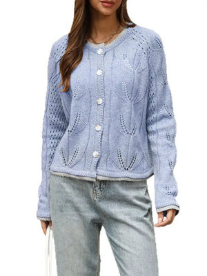 Khaki cardigan featuring openwork and openwork