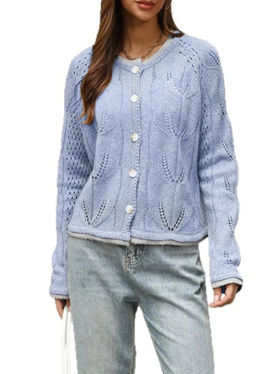 Khaki cardigan featuring openwork and openwork