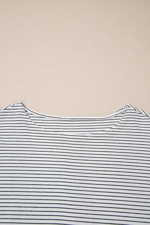 Stripe Contrasted Ruffle Trim Loose Long Sleeve Top option 10