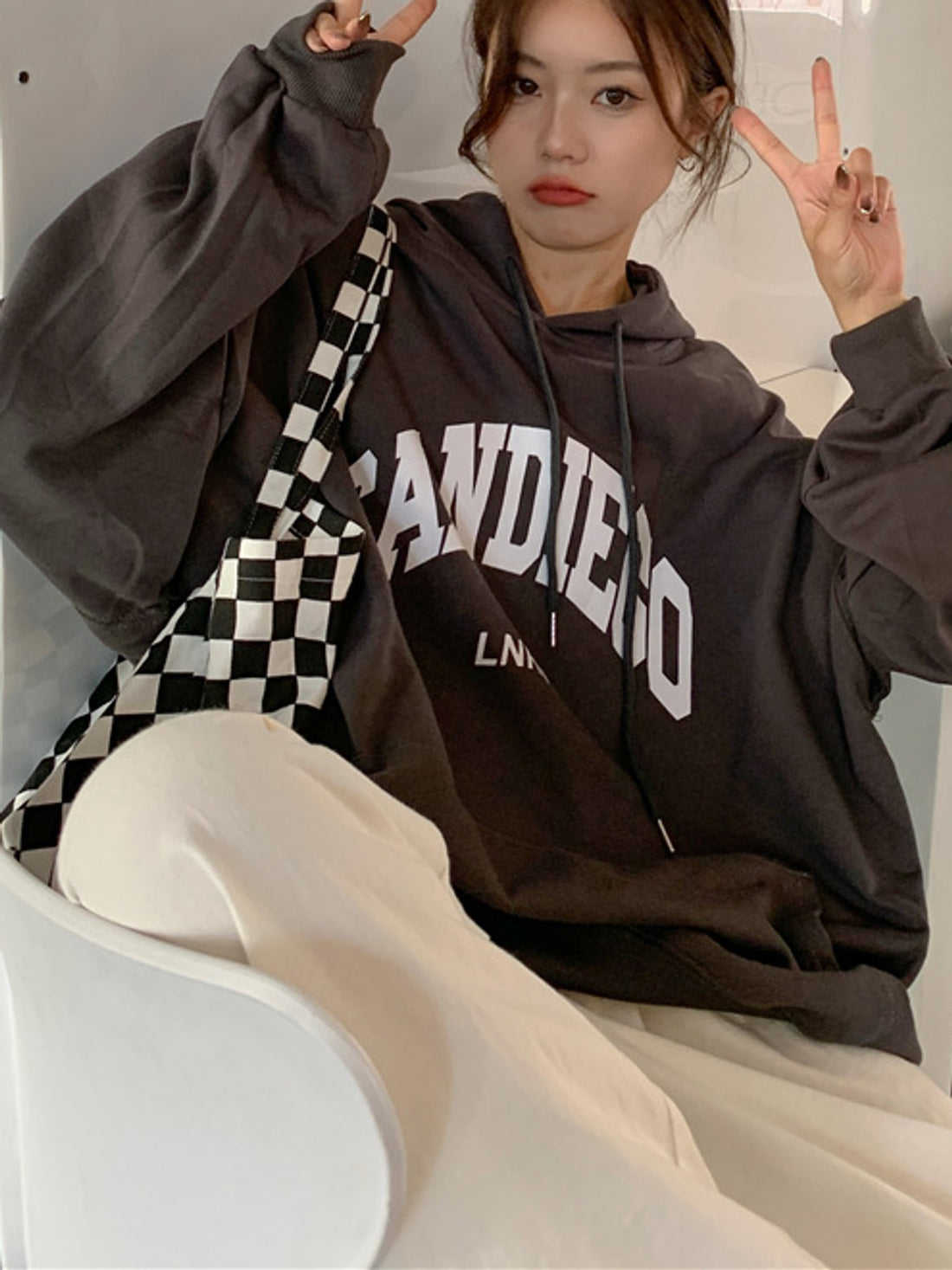 streetwear pullover hoodie in Light Gray with hooded