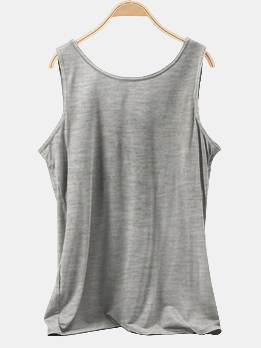 Gray scoop neck tank top with a relaxed fit.