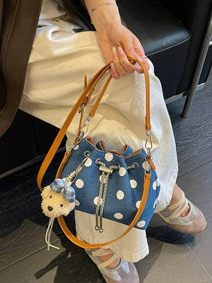 Blue crossbody bag with small and drawstring
