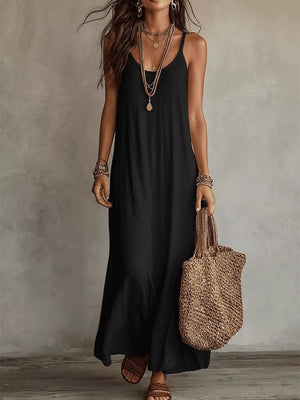 bohemian maxi dress in White with scoop neck