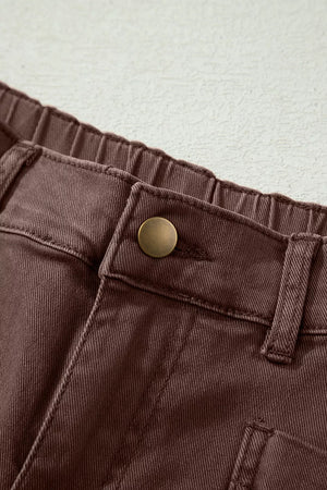 Solid Color Square Patch Pocket Barrel Jeans option 13