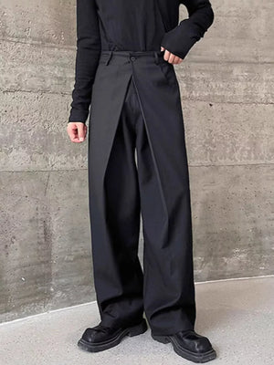 Black Men's Pleated Wide-leg Pants