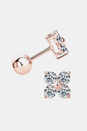 Four-stone stud earrings in rose gold sterling silver with clear cubic zirconia gems.
