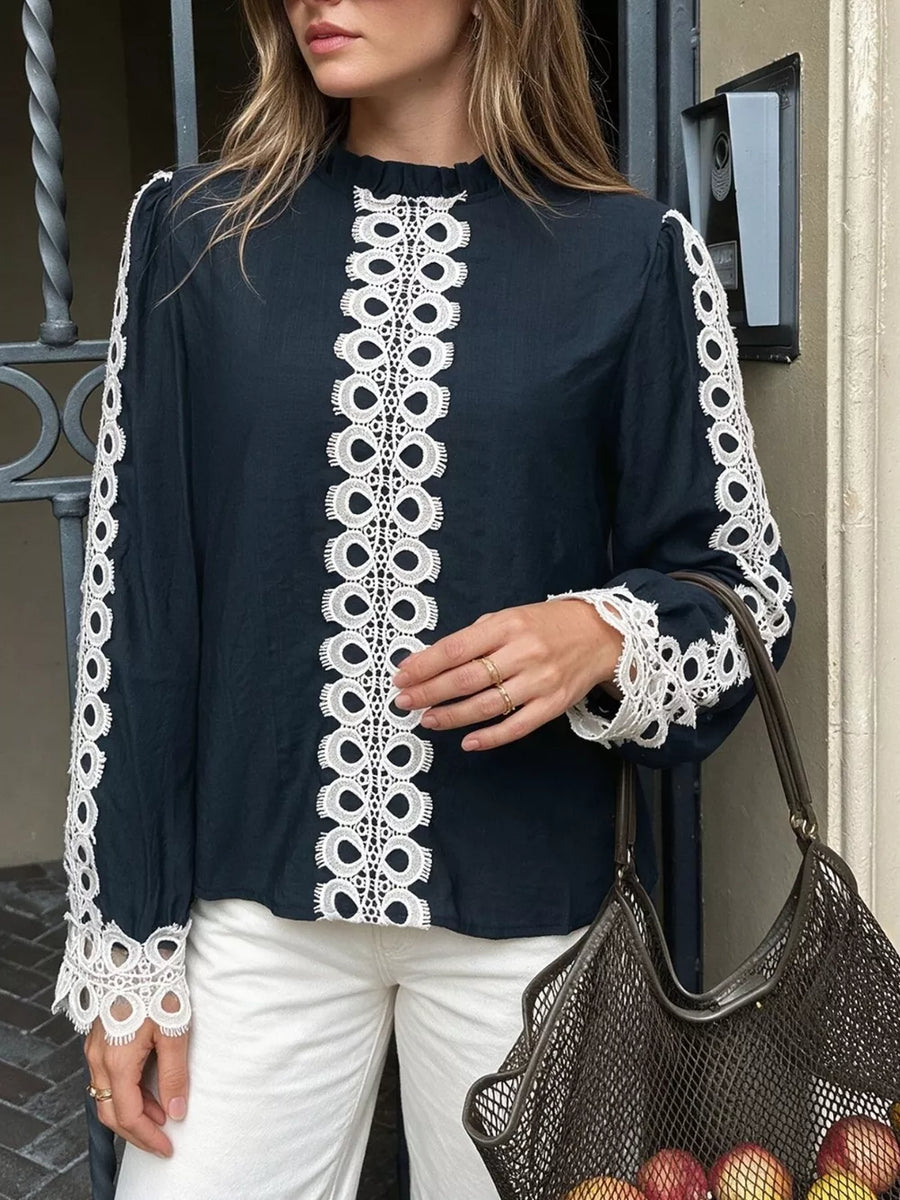 romantic blouse in ivory with mock neck