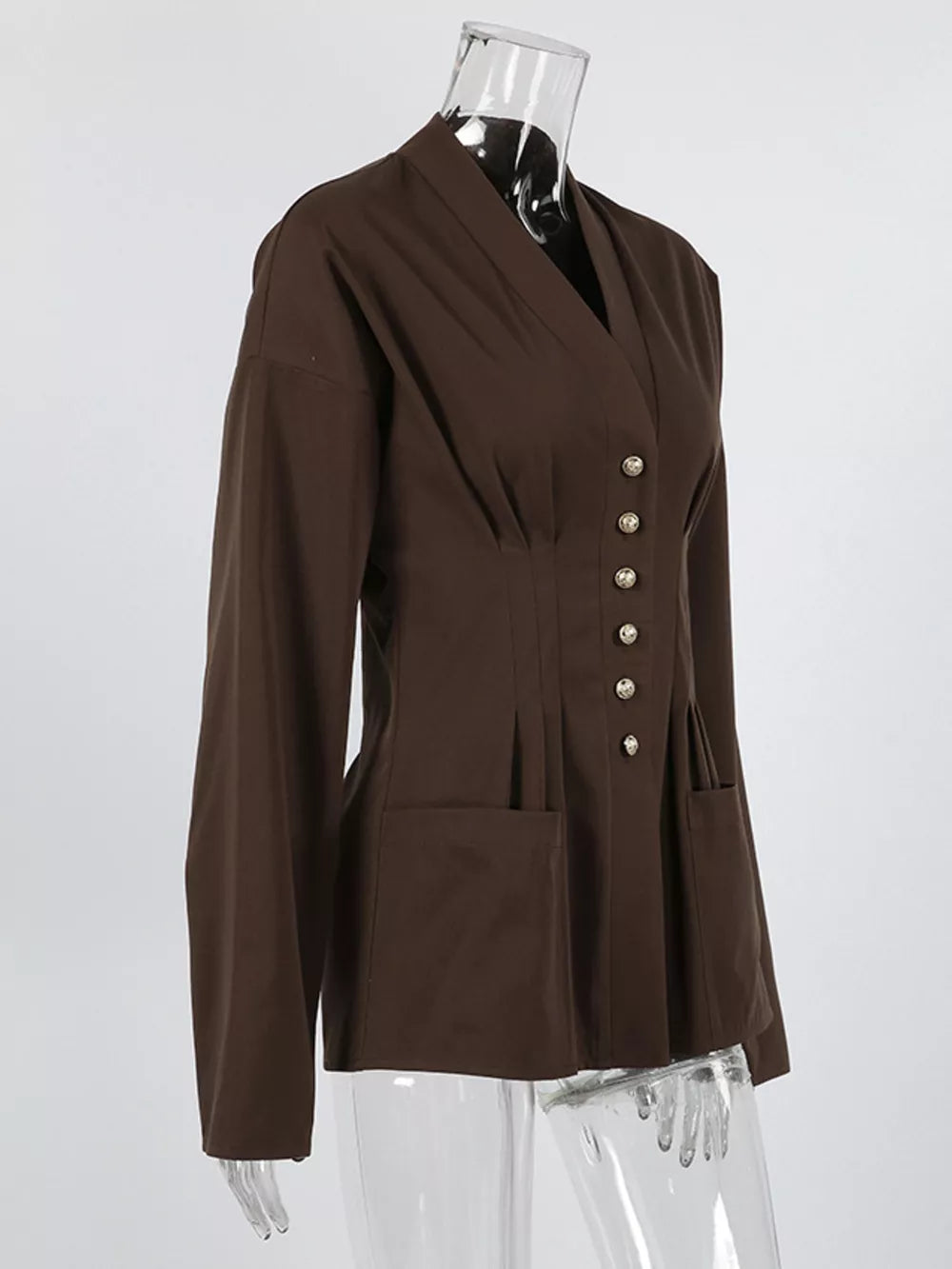 dark brown blouse with ruched and long sleeve