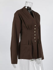 dark brown blouse with ruched and long sleeve