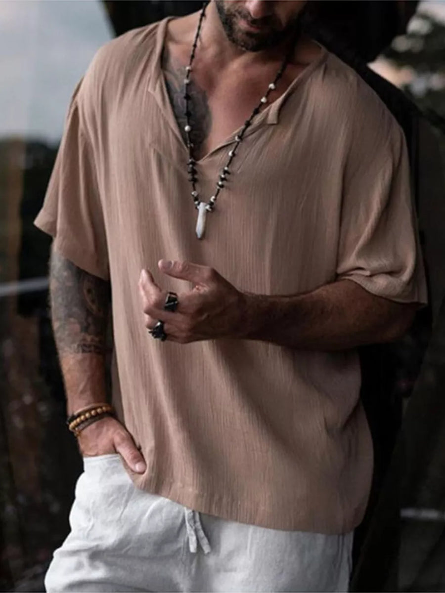 Black Men's Casual Loose Short Sleeve Shirt Plus Size
