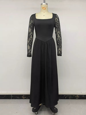 Black A-line maxi dress with square neck