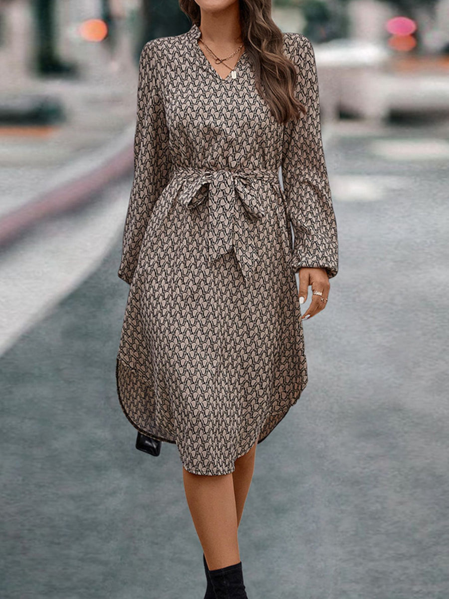 classic midi dress in Coffee Brown with v-neck