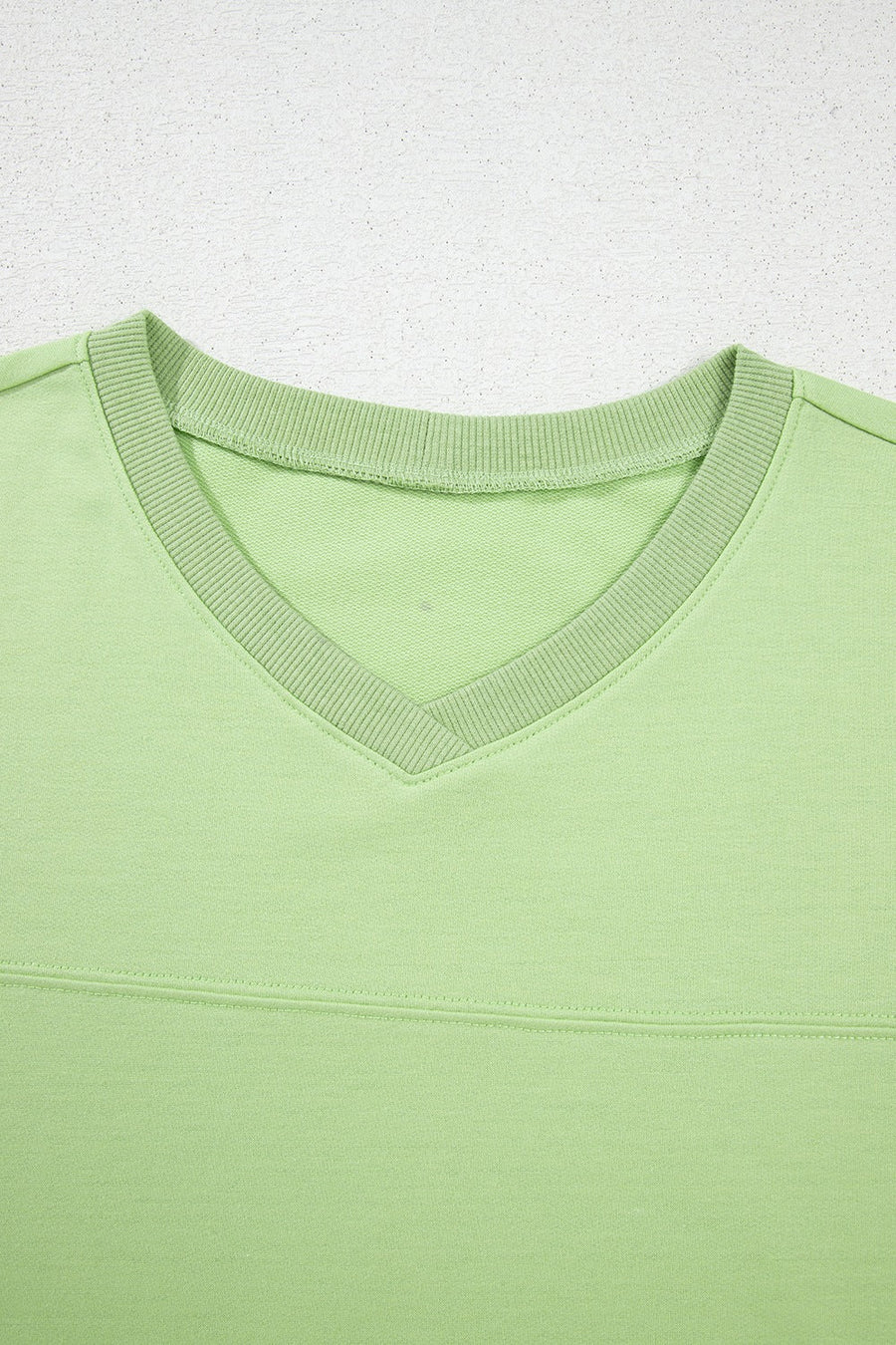 Lime cotton v-neck loungewear top with ribbed collar detail