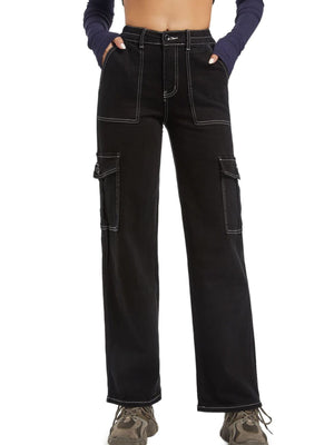 cargo jeans in white with buttoned and full-length
