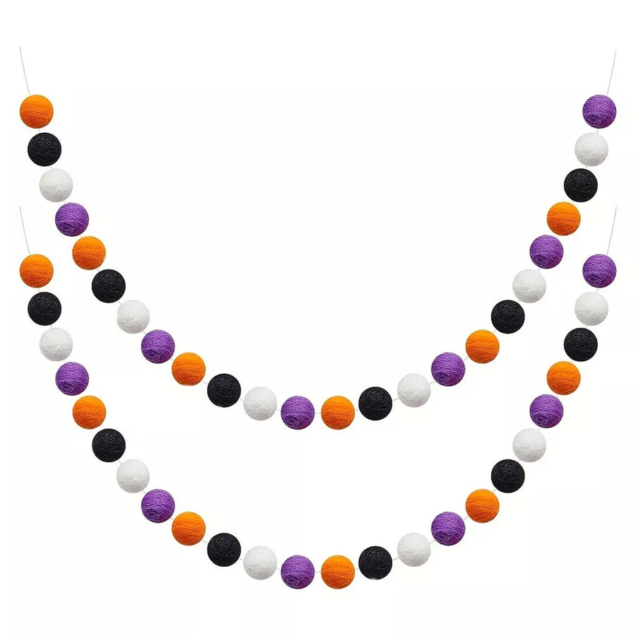 garland in purple with color-block and felt balls