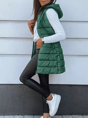 Green straight puffer vest with hooded