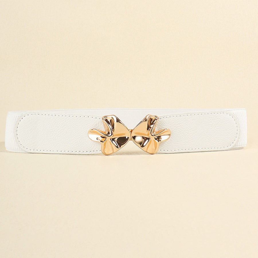 Ivory elasticated waist belt with gold bow clasp detail