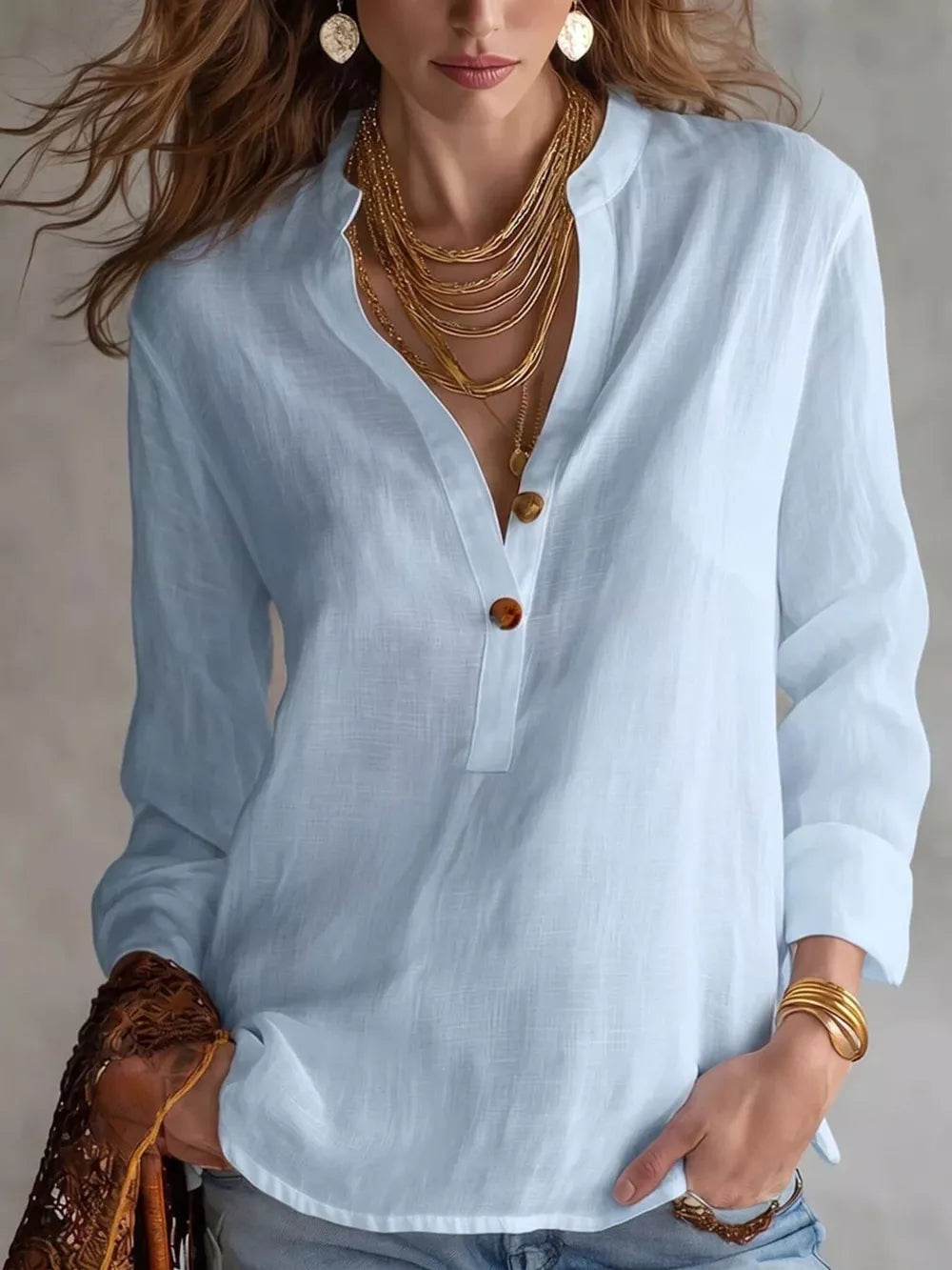 Light Blue Button Detail Long Sleeve Shirt