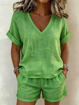 Blue lounge set with elastic waist and short sleeve