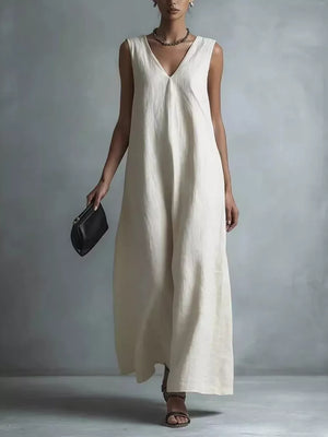 Full Size V-neck Sleeveless Maxi Dress in Burgundy