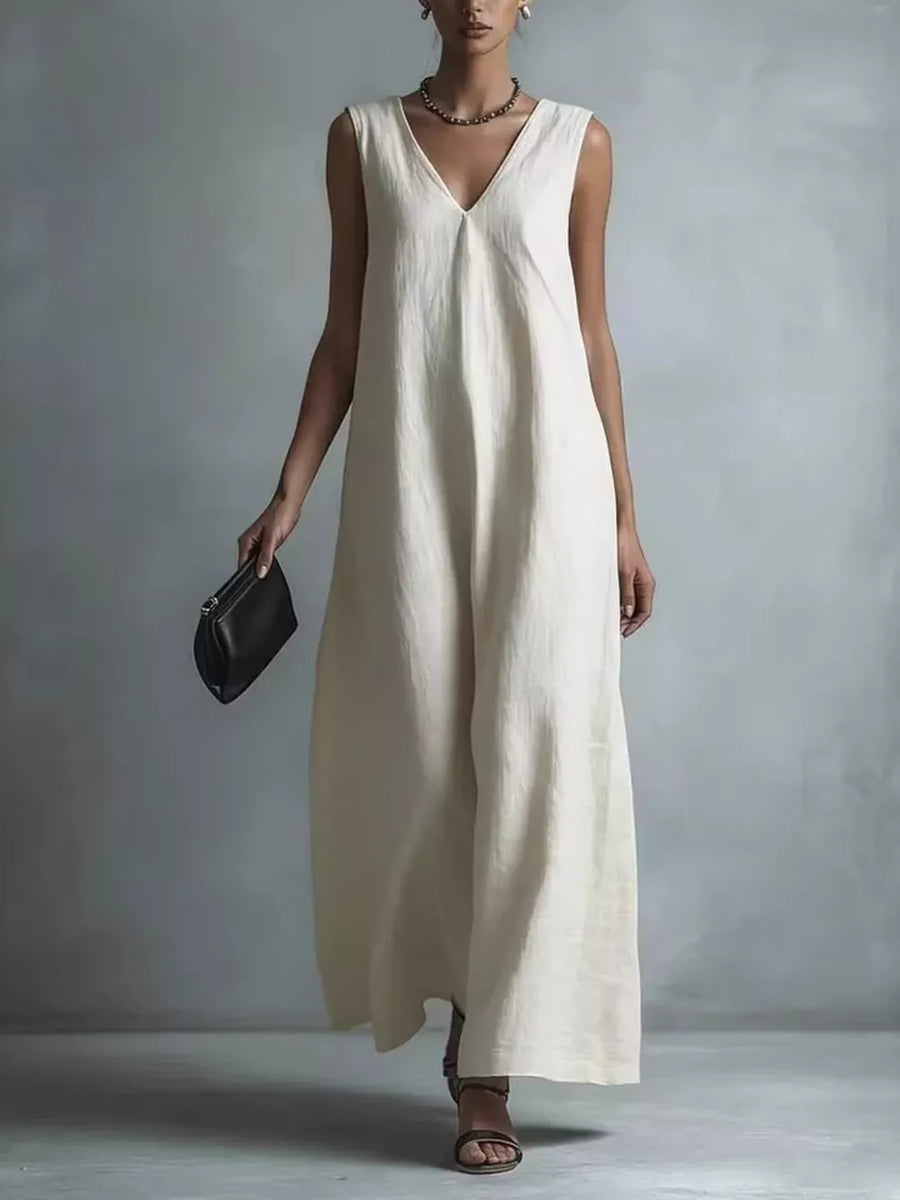 Full Size V-neck Sleeveless Maxi Dress in Burgundy