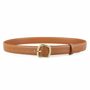 Brown cowhide leather belt with a golden buckle and classic design.